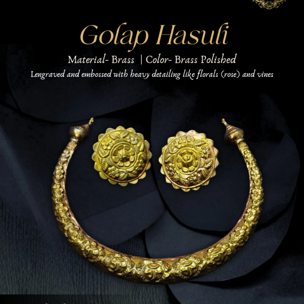 Golap Hasuli Set - Metarial (Brass) & Color ( Brass Polished)